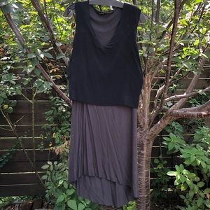 allsaints gray-and-black midi dress